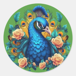 Sticker Rond Paon avec des roses de Chine