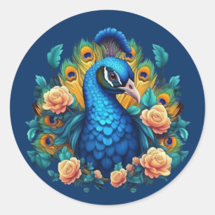 Sticker Rond Paon avec roses de Chine