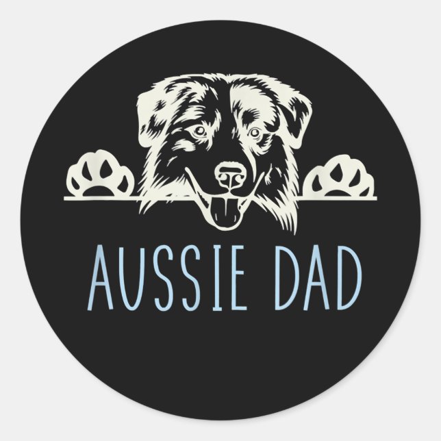 Sticker Rond Papa australien avec chien berger australien (Devant)