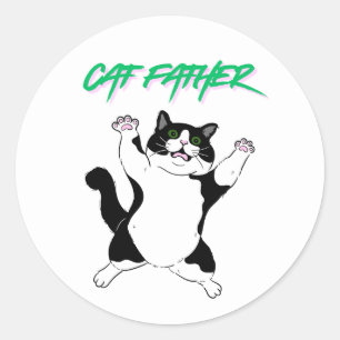 Sticker Rond Papa Chat Drôle