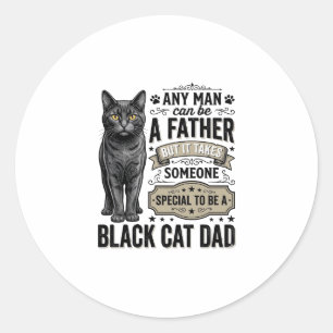 Sticker Rond Papa Chat Noir Design de T-Shirt avec Gravure Vint