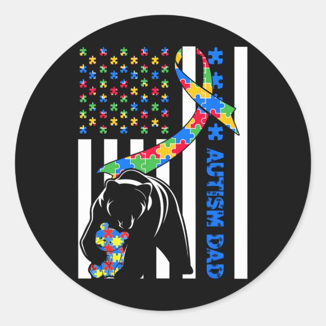 Sticker Rond Papa Chemises Sensibilisation sur l'autisme Drapea (Devant)