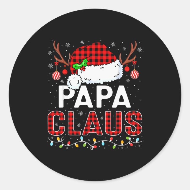 Sticker Rond Papa Claus Christmas Lights Santa Hat Pajama Famil (Devant)