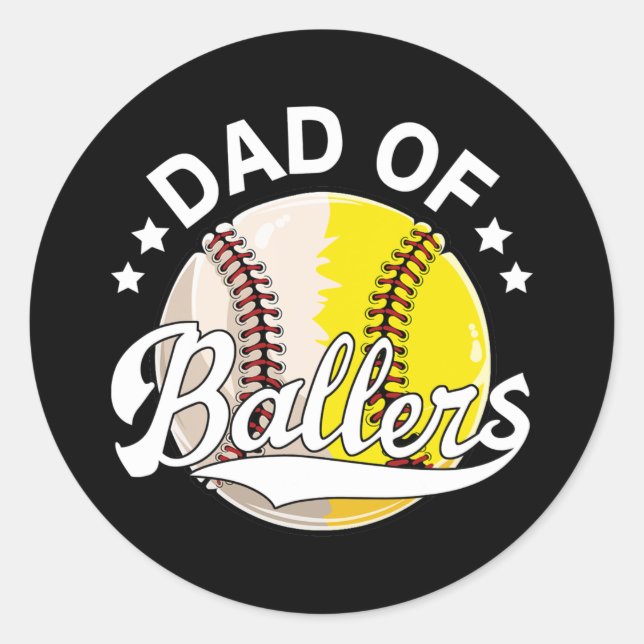 Sticker Rond Papa De Ballon Papa De Baseball Et De Softball (Devant)