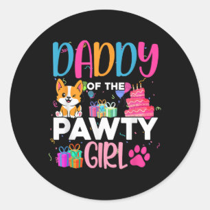 Sticker Rond Papa De La Fille Pawty Corgi Famille De Chiens Ann