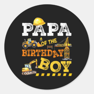 Sticker Rond Papa De L'Anniversaire Boy Construction Ouvrier Na