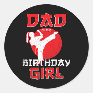 Sticker Rond Papa De L'Anniversaire Karate Taekwondo Girl Marti