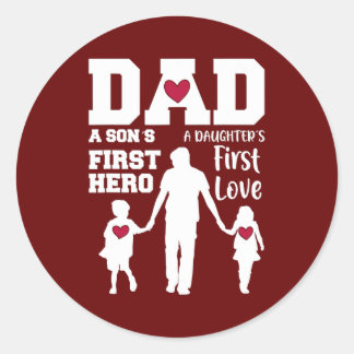 Sticker Rond Papa Fils Premier Héros Fille Premier Amour Père