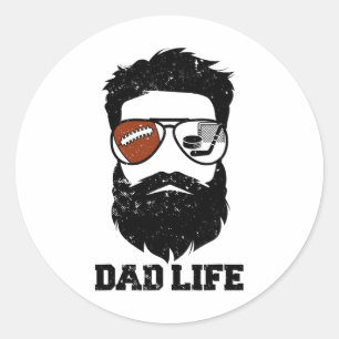 Sticker Rond Papa Hockey Pieds Cheveux Décoiffés Barbe Papa Hoc