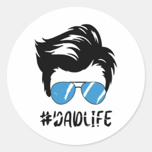 Sticker Rond Papa Life avec de belles lunettes de soleil bleu F