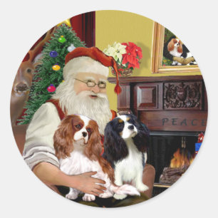 Sticker Rond Papa Noël à la maison Cavalier King Charles (deux)