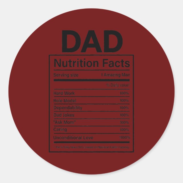 Sticker Rond Papa Nutrition Fiches meilleur papa jamais Fête de (Devant)