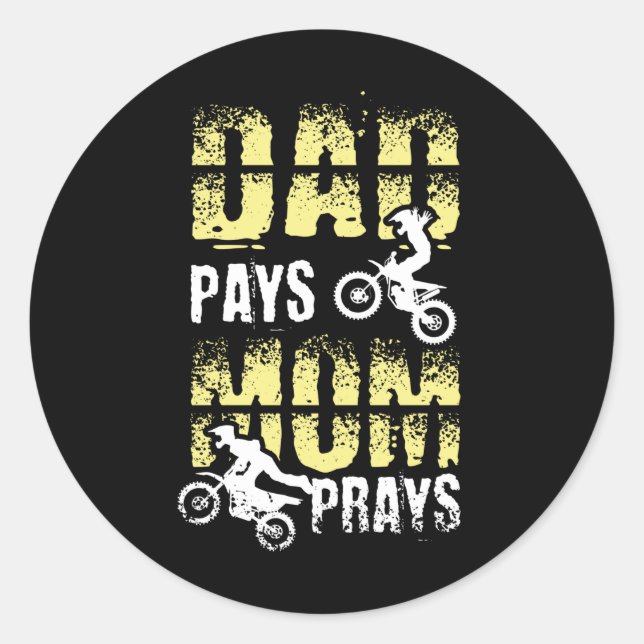 Sticker Rond Papa Paie Maman Prier Motocross Dirt Bike (Devant)