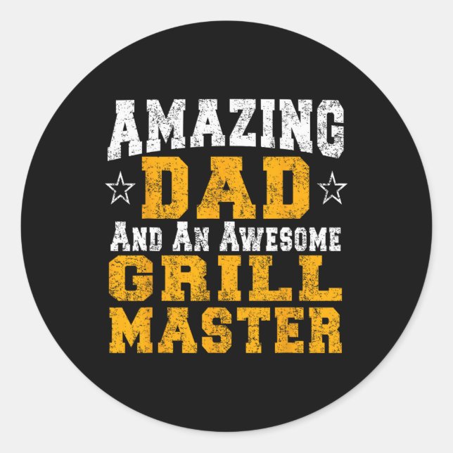 Sticker Rond Papa Père Rbecue Chemise Bbq Grill Master Pit Boss (Devant)