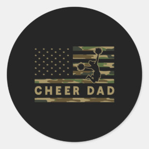 Sticker Rond Papa Pom-Pom Camo Drapeau Américain Supporter de C