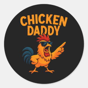 Sticker Rond Papa Poule Éleveur de Volailles Vintage Drôle de F