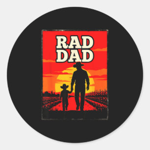 Sticker Rond Papa radical père et fils agriculteur western couc