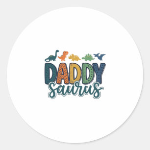 Sticker Rond Papa Saurus Mignon Papa Dinosaure Conception Vecto