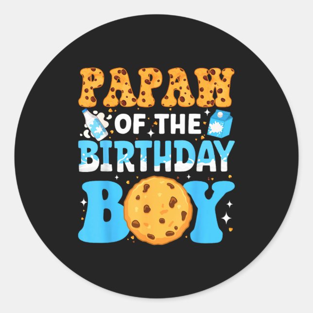Sticker Rond Papaw Of The Birthday Boy Milk And Cookies 1st Bir (Devant)