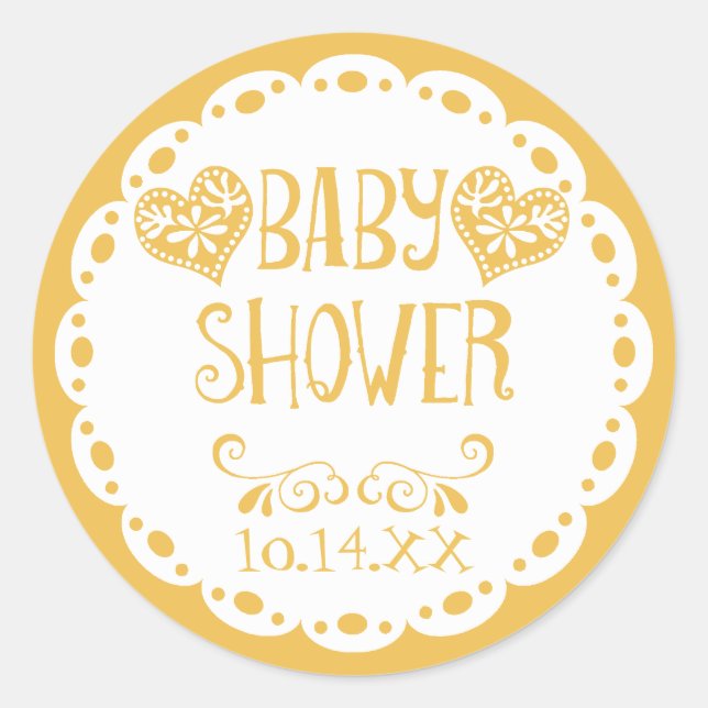 Sticker Rond Papel Picado Baby shower Mustard Fiesta Enveloppe (Devant)