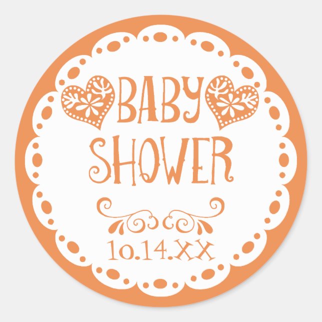 Sticker Rond Papel Picado Baby shower Orange Fiesta Enveloppe (Devant)