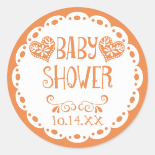 Sticker Rond Papel Picado Baby shower Orange Fiesta Enveloppe