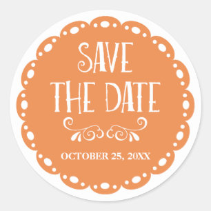 Sticker Rond Papel Picado Enregistrer la date Orange Fiesta Mar