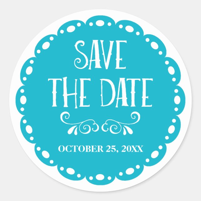 Sticker Rond Papel Picado Enregistrer la date Sky Blue Fiesta M (Devant)