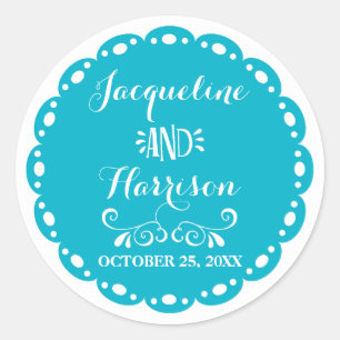 Sticker Rond Papel Picado Enveloppe Sceau Fiesta Jaune Mariage