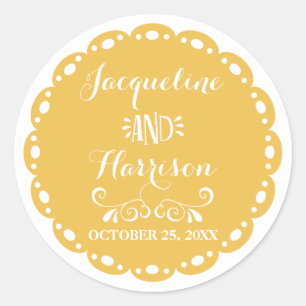 Sticker Rond Papel Picado Enveloppe Sceau Fiesta Jaune Mariage
