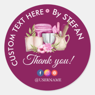 Sticker Rond Papeterie de remerciement ronde aquarelle Sweet Ca