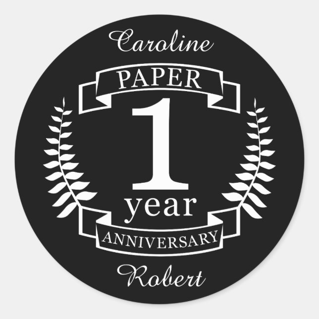Sticker Rond Papier 1er anniversaire mariage 1 an (Devant)