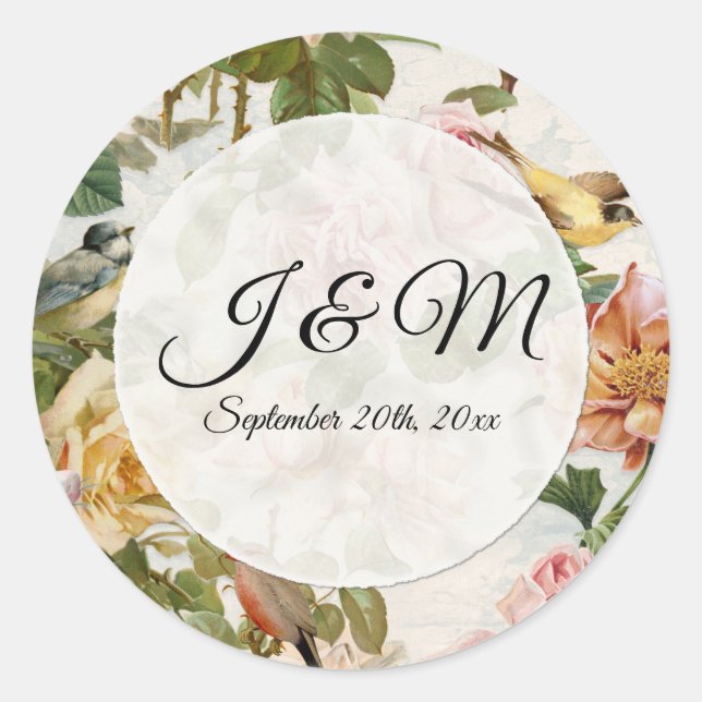 Sticker Rond Papier à Enveloppe Monogramme Fleur Rose Vintage O (Devant)