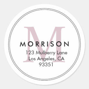 Sticker Rond Papier à lettre élégant rose blush monogrammé Adre