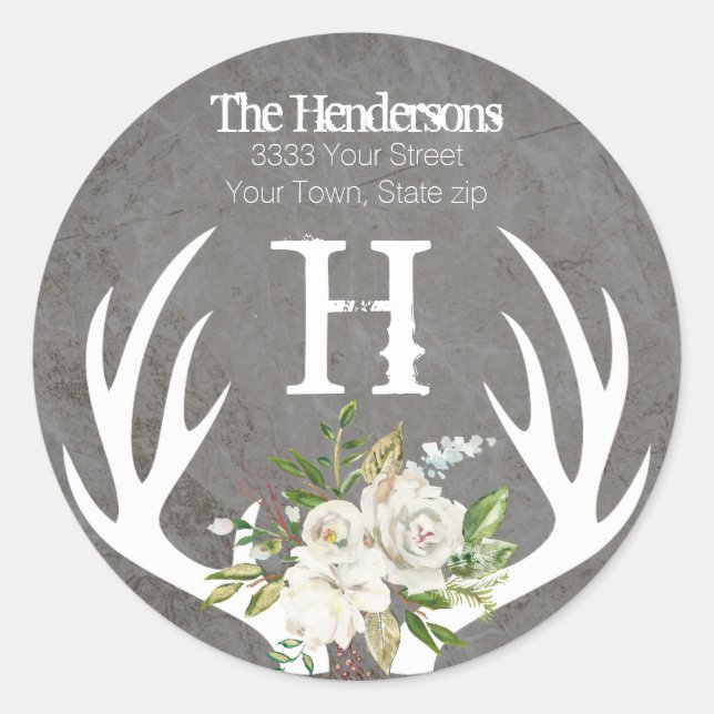 Sticker Rond Papier à lettre Floral Boho Rustique avec Bois de  (Devant)