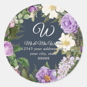 Sticker Rond Papier à lettres Monogramme Lavande Pivoine Floral