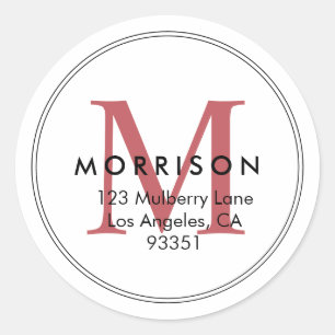 Sticker Rond Papier à lettres monogramme rouge élégant
