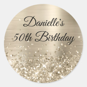 Sticker Rond Papier alu Champagne Pailleté 50e Anniversaire