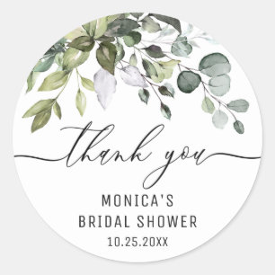Sticker Rond Papier aquarelle Eucalyptus Verdure Merci Nom