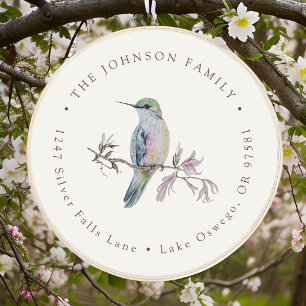 Sticker Rond Papier aquarelle jolie colibri adresse de retour