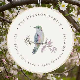 Sticker Rond Papier aquarelle Jolie Hummingbird Adresse de Reto