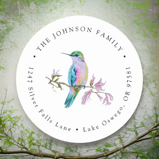 Sticker Rond Papier aquarelle Jolie Hummingbird Adresse de Reto