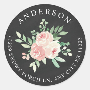 Sticker Rond Papier carton rose floral adresse de retour