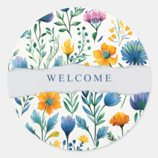 Sticker Rond Papier de bienvenue aquarelle florale tropicale co