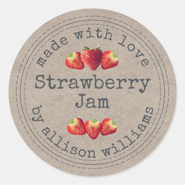 Sticker Rond Papier de confiture de fraise maison rustique Kraf (Devant)