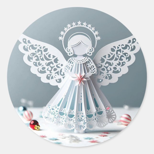 Sticker Rond Papier dentelle Ange Artisanat de Noël Art (Devant)