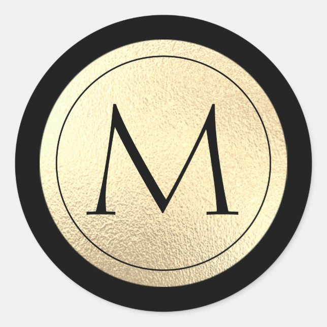 Sticker Rond Papier d'Or Monogramme Noir (Devant)
