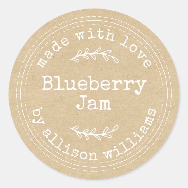 Sticker Rond Papier Kraft à confiture de bleuets maison rustiqu (Devant)