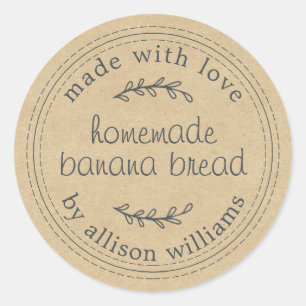 Sticker Rond Papier Kraft à pain de banane fait maison rustique