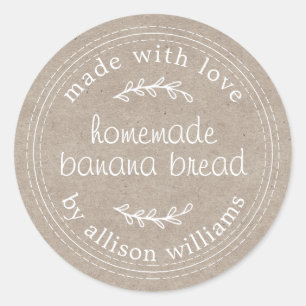 Sticker Rond Papier Kraft à pain de banane fait maison rustique
